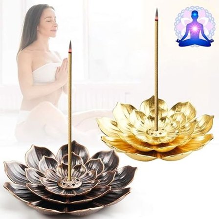 2 kappaletta lootuksen suitsukepidikettä, pronssia ja kullattua pronssia, 6 reikää messinkiä