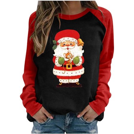 Kvinnors jultoppar med långa ärmar, jultröjor med motiv för festligt kul