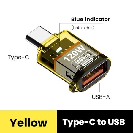 10 Gbps USB C Hona till USB Hane Adapter 1-Pack, 120W Typ C Hane till USB A 3.2 Hona, OTG-omvandlare för Telefon, Laptop Laddning och Dataöverföring
