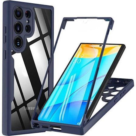 Inbyggt fodral för Samsung Galaxy S23 Ultra Shockproof Transparent styv marinblå kant