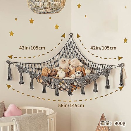 Boho Säilytysverkko Pehmoleluille (Erittäin Suuri) ja Pehmoleluverkko tai Riippumatto Pienille Pehmoleluille tai Pehmoyksille