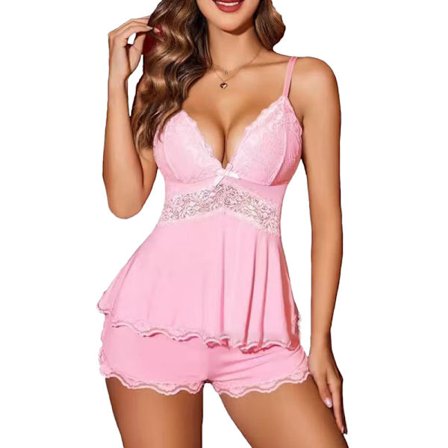 Sexy pyjamasett for kvinner, blonde V-hals Camisole undertøy nattøy Cami PJ-sett med elastisk midje og splittshorts