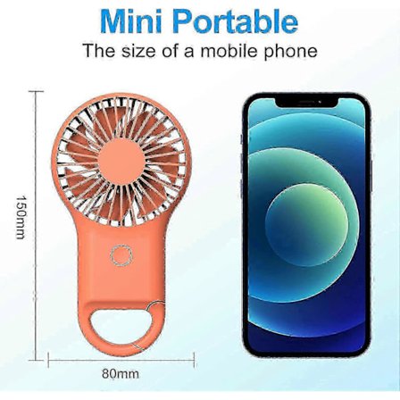 Super Mini Vifte, Håndholdt og Bærbar USB Oppladbar Vifte Med Krok, Liten og Stille, Vakkert LED-lys, 3 Justerbare Hastigheter (Oransje) 2025[D]