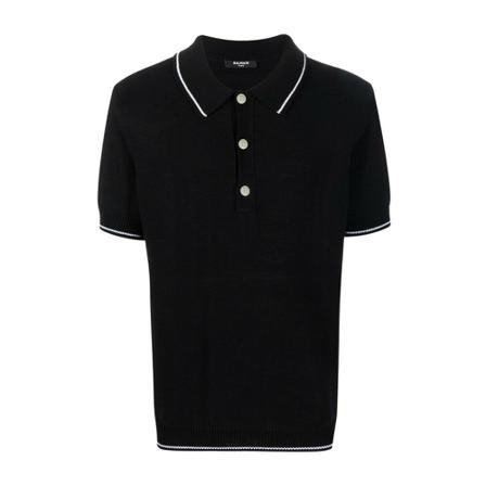 Balmain Knitted Short-Sleeved Polo Shirt Sort, Herre