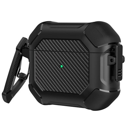 SKALO AirPods 3 Carbon Fiber TPU-suojakuori karabiinilla - Musta
