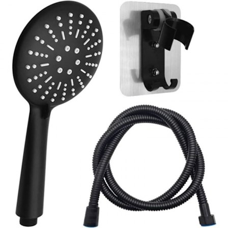 Duschhuvud med 1,5 m slang och duschfäste Svart Duschhuvud Handdusch 3