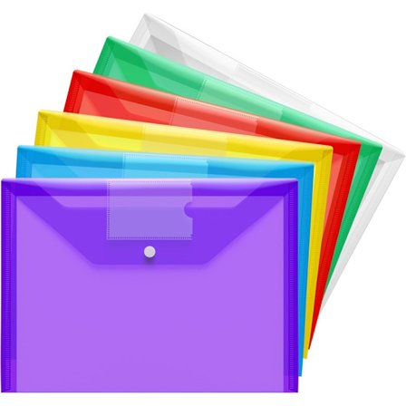 Plastiklommer - A4 mapper til papirarbejde A4 dokumenter, mappe, plastiklommer med trykknap og lomme, pakke med 6