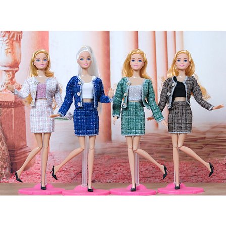 12 stk 11,5 tommers dukkeklær og tilbehør 12 klær, 4 sett