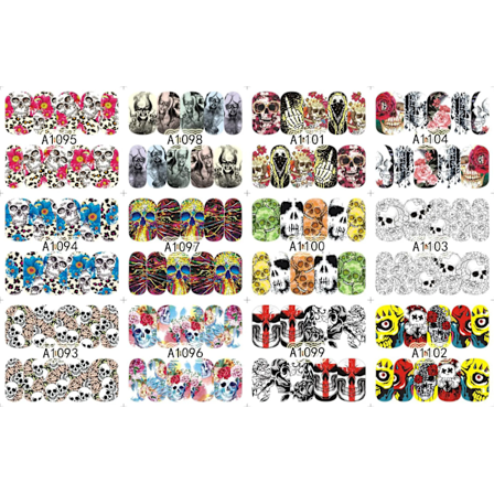 12 stk. Halloween negleklistermærker spøgelse brud klovn ar tegnefilm slange kranie vandtransfer folie klistermærker dekoration manicure A1093-1104