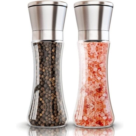 Salt- og pepperkvernsett med 2, høykvalitets krydderkvern og saltkvern med justerbar finhets keramisk kvernmekanisme