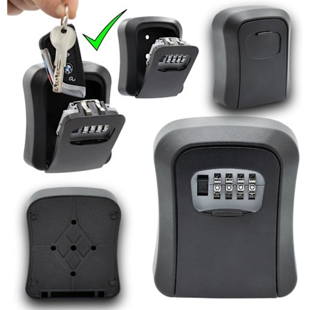 Sikker nøgleboks, vægmonteret kraftig metalnøgleboks, zinklegering sort sikkerhedsboks, vejrbestandig, med udvendig sikkerhedskode, til nøgler, kort, 