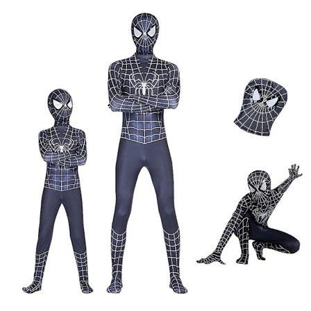 Svart Spider-man Kostym Vuxna Barn Cosplay Overall Maskeraddräkt