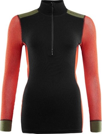 Aclima W's WoolNet Hybrid Mockneck Jet Black/Poinciana/Capulet Olive