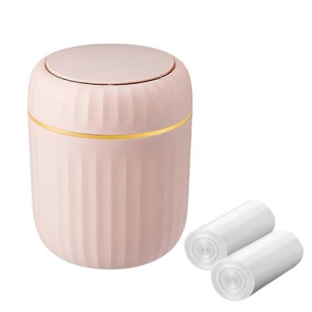 Skrivbords papperskorg, trycklock Mini soptunna i plast för familjens skrivbord, vardagsrum, kök, badrum Rosa_yux