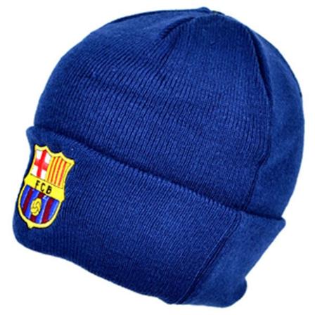 FC Barcelona Officiell Stickad Vinterfotboll Crest Beanie Hat Marinblå One Size Navy