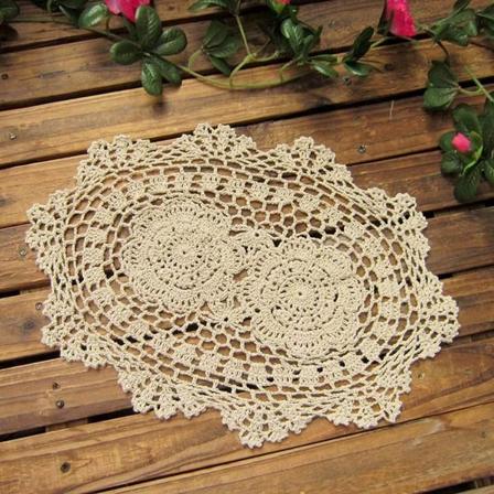 Blonder Doilies Håndlagde Heklede Plassmatter Bomull, Oval, 10 x 14 tommer