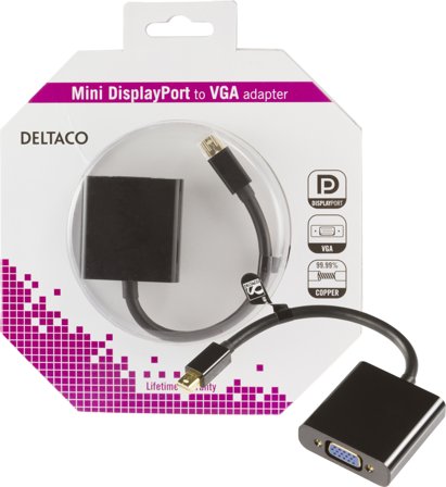 Deltaco DisplayPort-adapter - Mini DisplayPort (hann) til HD-15 (VGA) (hunn) - 20 cm - svart