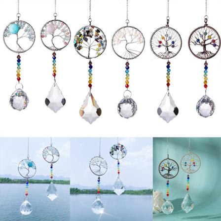 Hängande Life Tree Crystal Stone Beads Hängande Fönster Bildekor