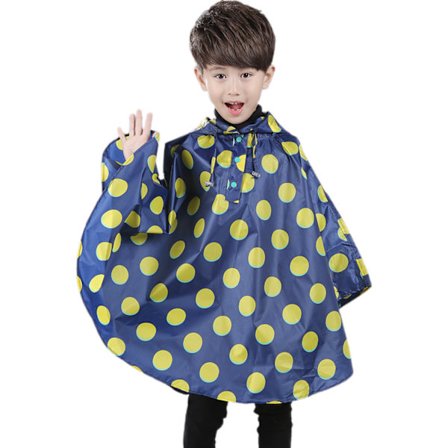 Barn Regn Poncho Huvjacka Regnrock, Blå Prickig, S