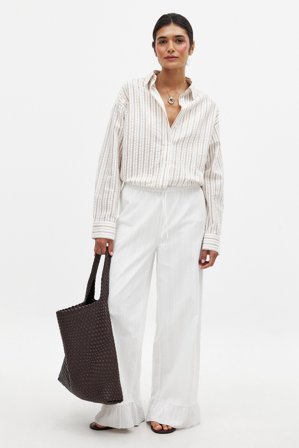 NA-KD Raka byxor i bomull med mellanhög midja - Sommarset - Vit - EU 44