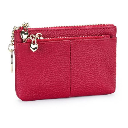 Dame PU Læder Lynlås Mini Møntpung med Nøglering Trippel Lynlås Kortholder Pung