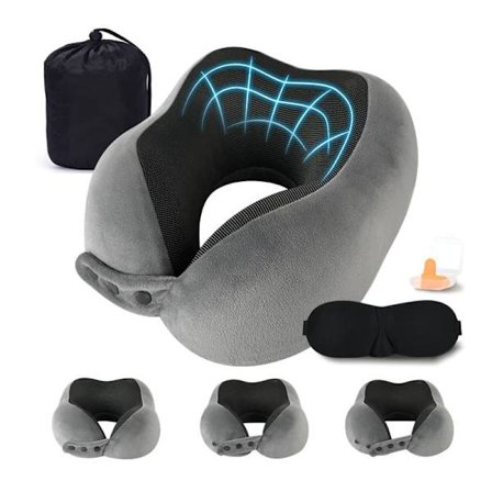 Reisepute i Memory Foam, Justerbar & Ergonomisk, med Øyemaske, Ørepropper & Oppbevaringspose_TF_TF