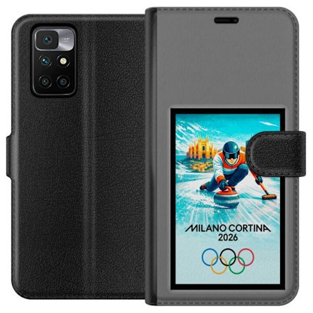 Yhteensopiva Lompakkokotelo Xiaomi Redmi 10 Jääkiekkoilukuva, jossa pelaajat liikkuvat jäällä, Milano Cortina 2026, Milanin maamerkit ja olympialaiste
