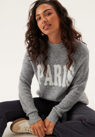 ONLY - Onljerico L/S PULLOVER KNT PU - Grey Melange Detail:cd Paris - Kläder - - Bubbleroom