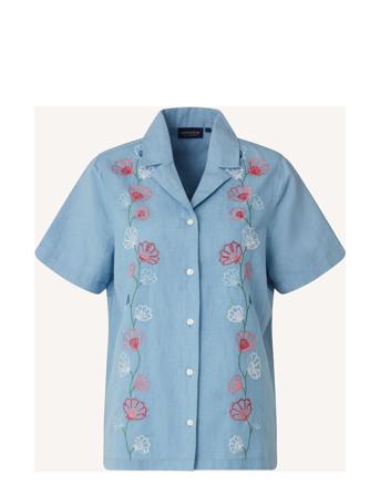 Ajla Embroided Linen Blend Blouse Blue Lexington Clothing