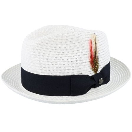 Jaxon & James - Vit straw Hatt - Pinch Crown Toyo Braided White Trilby @ Hatstore