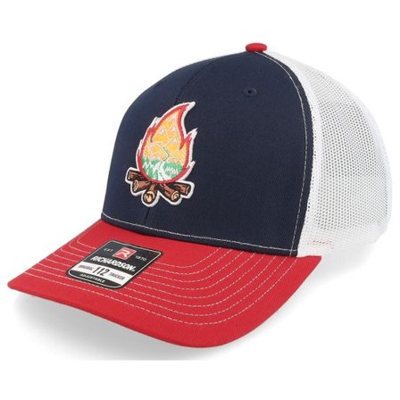 Wild Spirit - Blå trucker Keps - Mountain Camp Fire 112 Tri Navy/White/Red Trucker @ Hatstore