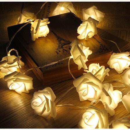 LED-lyslenke, Simulerte Rose-lyslenker, LED-lyslenke med batterikasse, Julepynt-lyslenke