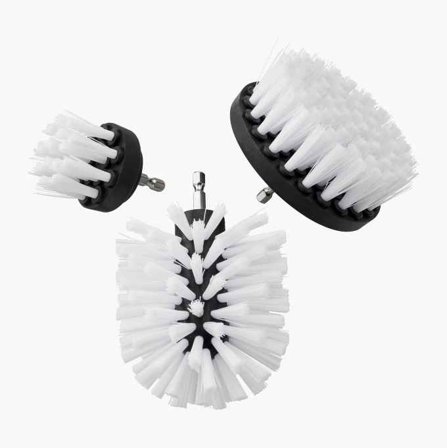 Biltema - 3 stk. Nylonbørstesett for Skrutrekker, Ideell for Rengjøring av Baderom, Fliser, Bilsæter og Matter