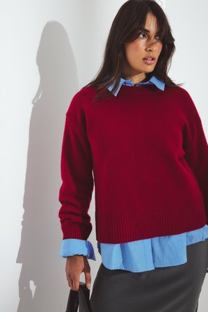 Premium Selection - Strikket genser i ull - Premium kvalitet - Rød - S (EU 34-36)