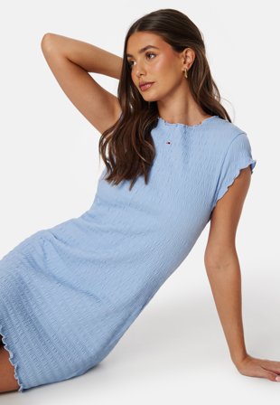 TOMMY JEANS Bodycon Smock Dress C3S Moderate Blue Klær