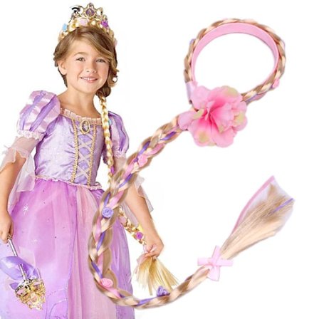 Langhåret Prinsesse Hårstykke Lang 29" Cosplay Flettet Parykk for Jenter Prinsesse Utklednings Tilbehør (Rapunzel Hårbøyle)"