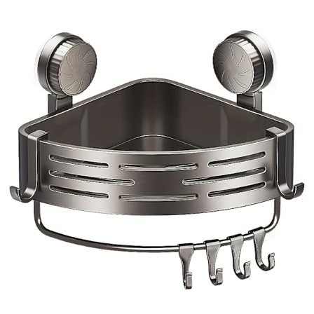 [Sugekopp Baderomshylle] Plassbesparende Sugekopp Baderomshylle - Ingen Boring Nødvendig, Kraftig Trekantet Hylle med Kroker, Egnet f (FMY)