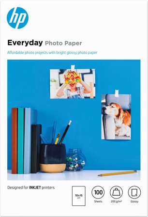 HP Everyday Photo-papper, glättat, 200 g/m2, 10 x 15 cm (101 x 152 mm), 100 ark, 886111974887
