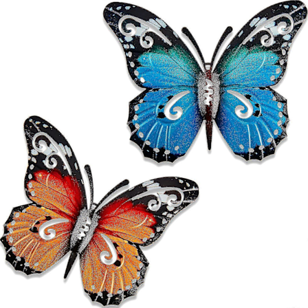 2 stk. Store Metall Sommerfugl Hagedekorasjoner Utendørs Veggkunst Metall Sommerfugl For Utendørs Gjerder Boder Vegger