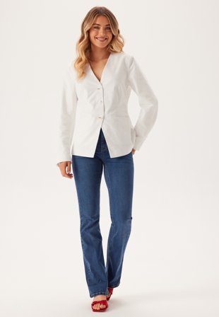Bubbleroom - V-neck Shaped Blazer - Offwhite - Kläder
