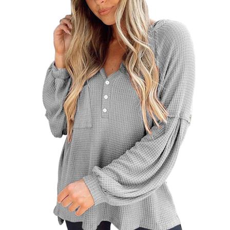 Dam Waffle Stickad Jumper Top Långärmad V Neck Pullover Fall