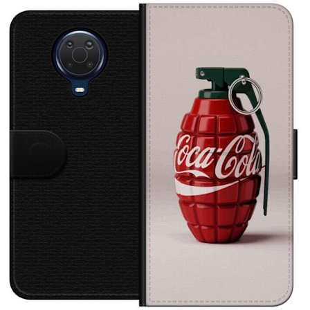 Kompatibel Tegnebogsetui til Nokia Nokia G20 Kunstnerisk illustration af Coca Cola granatæble i rødt og grønt, pop art inspireret motiv med legende