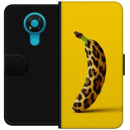 Yhteensopiva Lompakkokotelo Nokia Nokia 3.4 Banaani leopardikuvioilla keltaista taustaa vastaan luovassa ja leikkisässä suunnittelussa