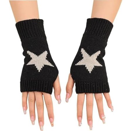 Fingerless Gloves with Star Pattern for Women - Warm Knitted Wrist Warmers with Thumb Hole Y2K Accessories