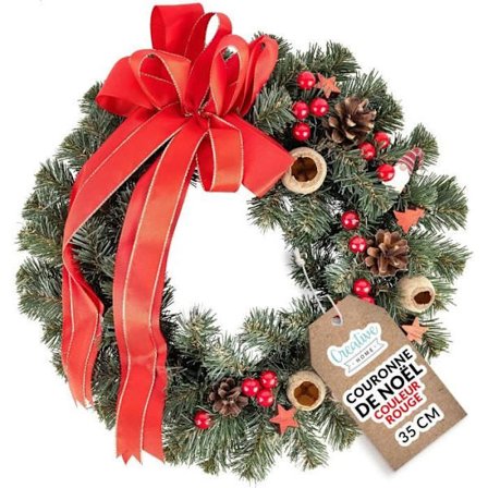 Julekrans - CREATIVE HOME - Diameter 35 cm - Rød - Indendørs/Udendørs - Elegant