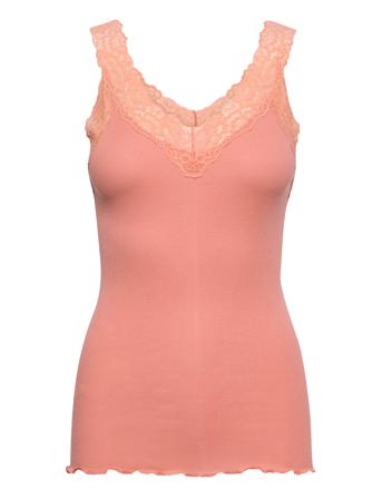 Organic Top V-Neck Regular W/Lace Top Ærmeløs Top Lyserød Rosemunde
