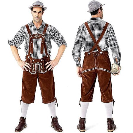 (Skjorte+bukser+hat) Oktoberfest Øl Mand lederhosen kostume Halloween Bayersk karnevalsfest Deluxe Cosplay Outfit Sæt