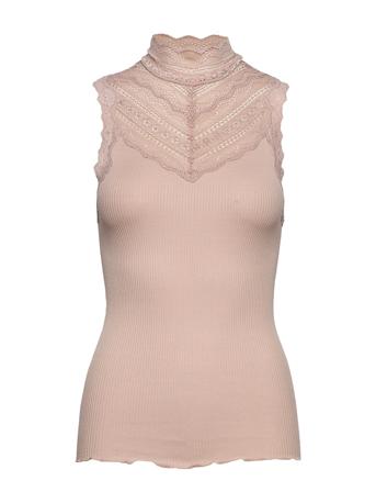 Silk Top W/ Lace T-shirts & Tops Sleeveless Rosa Rosemunde*Betinget Tilbud