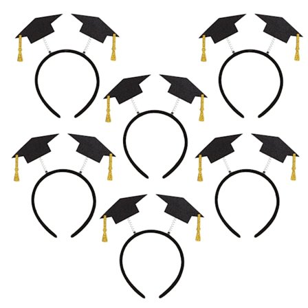 6 stk. Hårbøyler med Graduation Cap, Klasse 2025, Svart og Gull Glitter Paljett Stjerne Gratulerer med Dekorasjoner til Graduation Party