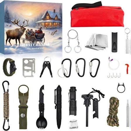 Ny overlevelsespakke adventskalender for voksne menn julekalender med camping, fiske, jakt, kan være en gave til far eller venn